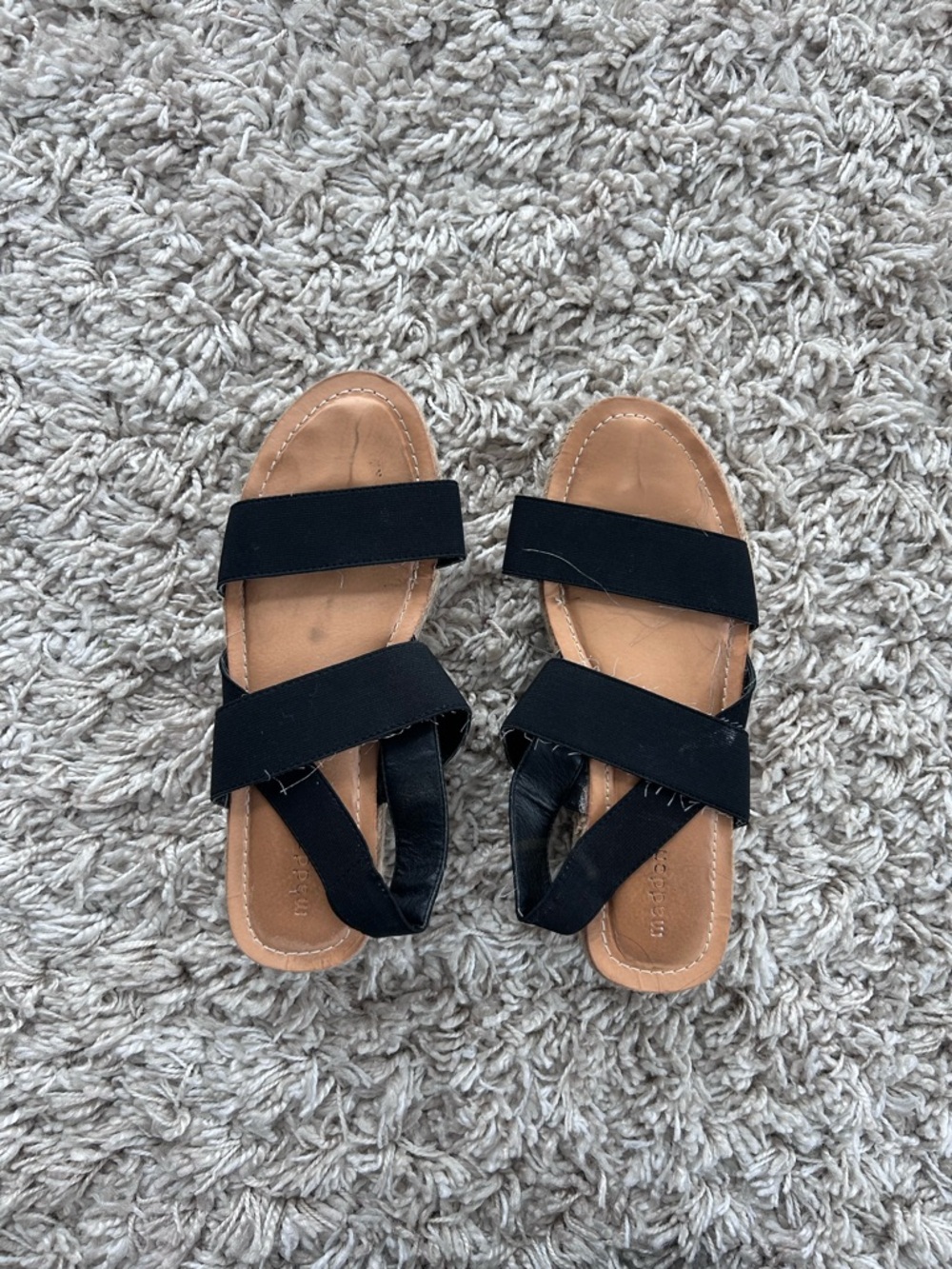 Steve Madden Black Strap Sandals with Tan Footbed
